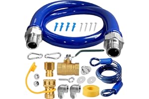 SEKVIRA 1675KIT48 Safety System Kit, 48" Mobile Gas Hose Connector Kit with 2 Elbows and 3/4 Quick Disconnect 3/4 Gas Flex Line, Gas Line Hose for Kitchen Equipment Full Port Gas Valve,Restraining Device.