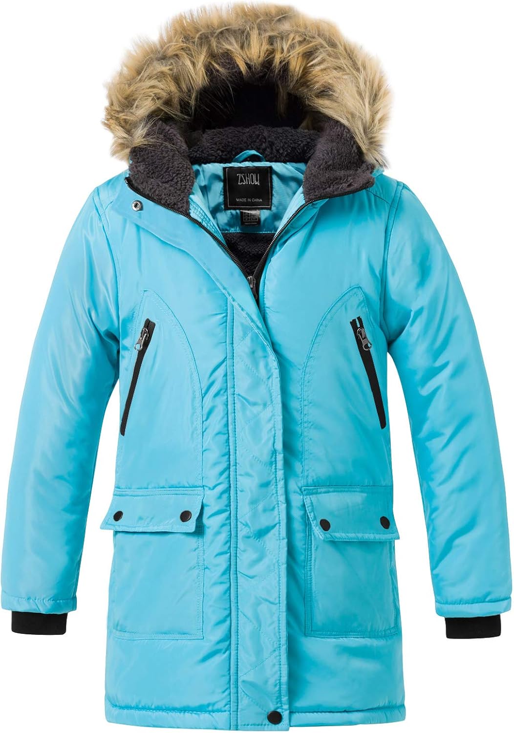 ZSHOW Girls' Winter Parka Coat Warm Padded Hooded Long Puffer Jacket: Clothing
