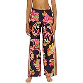 Trina Turk Womens Poolside Swirl Pants, Casual, Wide Leg, Floral Print, Beach Cover Ups for Women