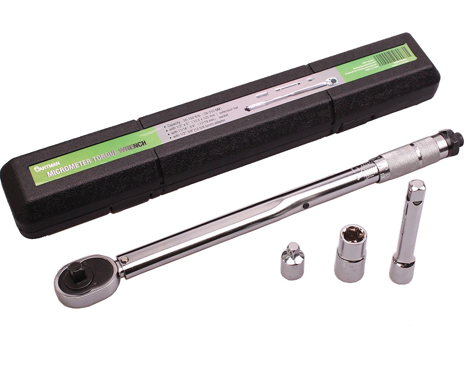 CARTMAN Torque Wrench with Socket, Adaptor and Extension Bar in Case