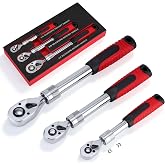 AutoViteX 3-Piece Extendable Ratchet Wrench Set, 1/4", 3/8", 1/2" Drive | Quick-Release Reversible Socket Wrench, Chrome-Plated &amp; Polished, Heavy-Duty Mechanics Tool Set,EVA Environmentally Organizer