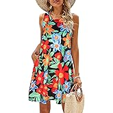 SimpleFun Summer Dresses for Women Beach Floral Tshirt Sundress Casual Pockets Boho Tank Dress