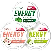 GRINDS Energy Pouches - Natural Caffeine Pouches - Contains B-Vitamins, Sugar-Free, & 0 Calories - 80mg of Caffeine in Each Pouch - Wintergreen, Peach, & Sour Apple - 3 Pack, 15 Pouches Per Can