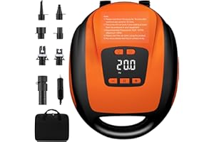 Paddle Board Pump, SUP Electric Air Pump, Portable 20 PSI Air Compressor, Auto-Off Inflation & Deflation Function with 12V DC