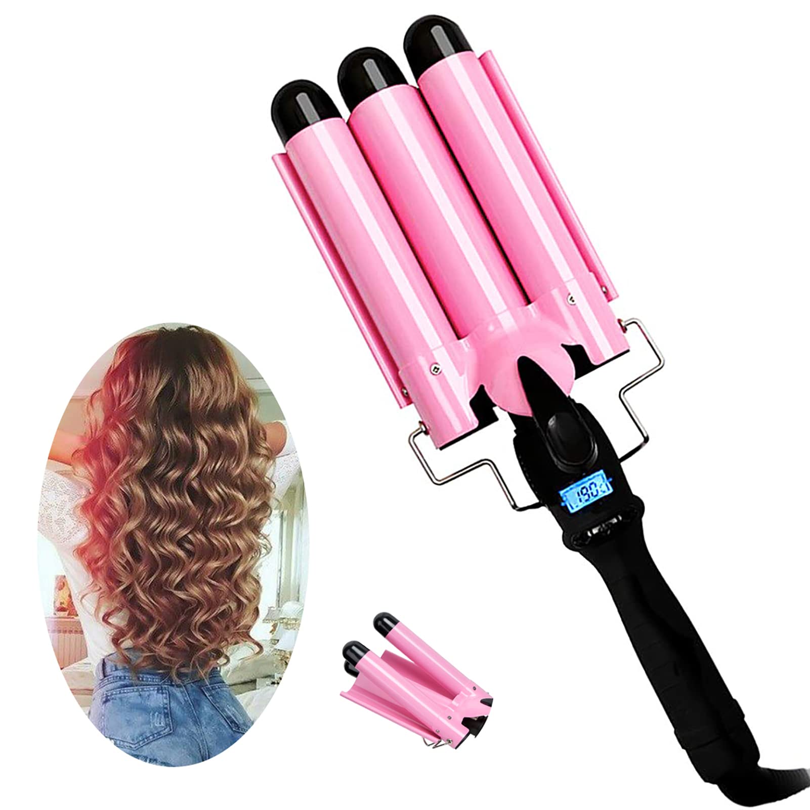 Photo 1 of 3 Triple Barrel Ceramic Tourmaline Curling Iron Wand with LCD Temperature Display - 1 Inch Crimping Waver, Dual Voltage