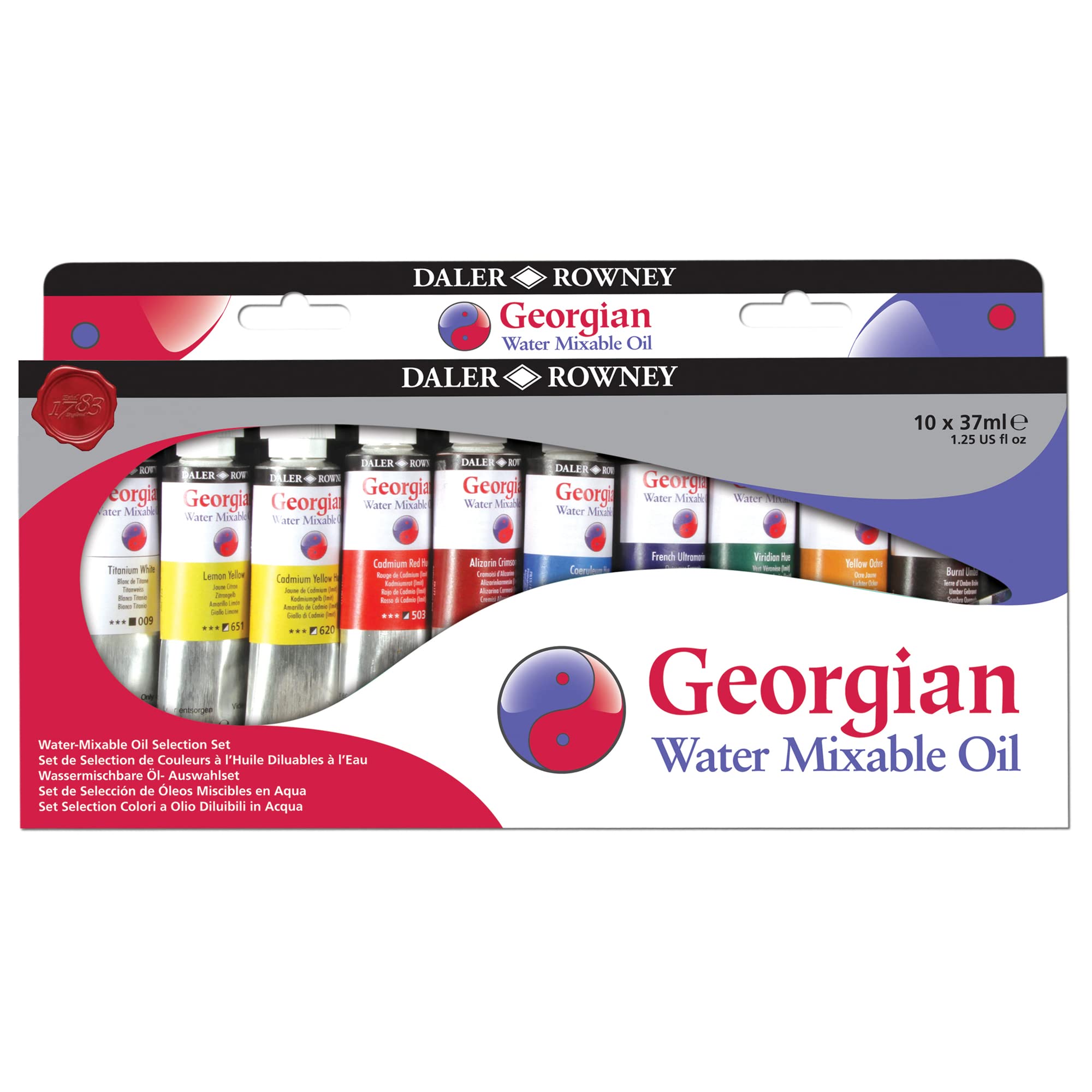 Daler-Rowney Georgian 37ml Water Mixable Oil Paint Artist Selection Set, 10 Assorted Colours, For Professional Artists & Students