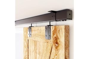 SMARTSMITH 6.6FT Box Rail Hardware Heavy Duty Steel Sliding Barn Door Track, Ceiling Mount Kit, Fit Indoor and Exterior Door, Smoothly and Quietly Easy to Install Single Door Hardware