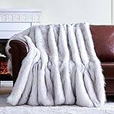 GEMBED Fluffy Faux Fur Throw Blanket – Super Soft Warm Thick Plush Blanket for Bed, Couch & Office, Cozy Fuzzy Throw with Flannel Backing,60"x80", White