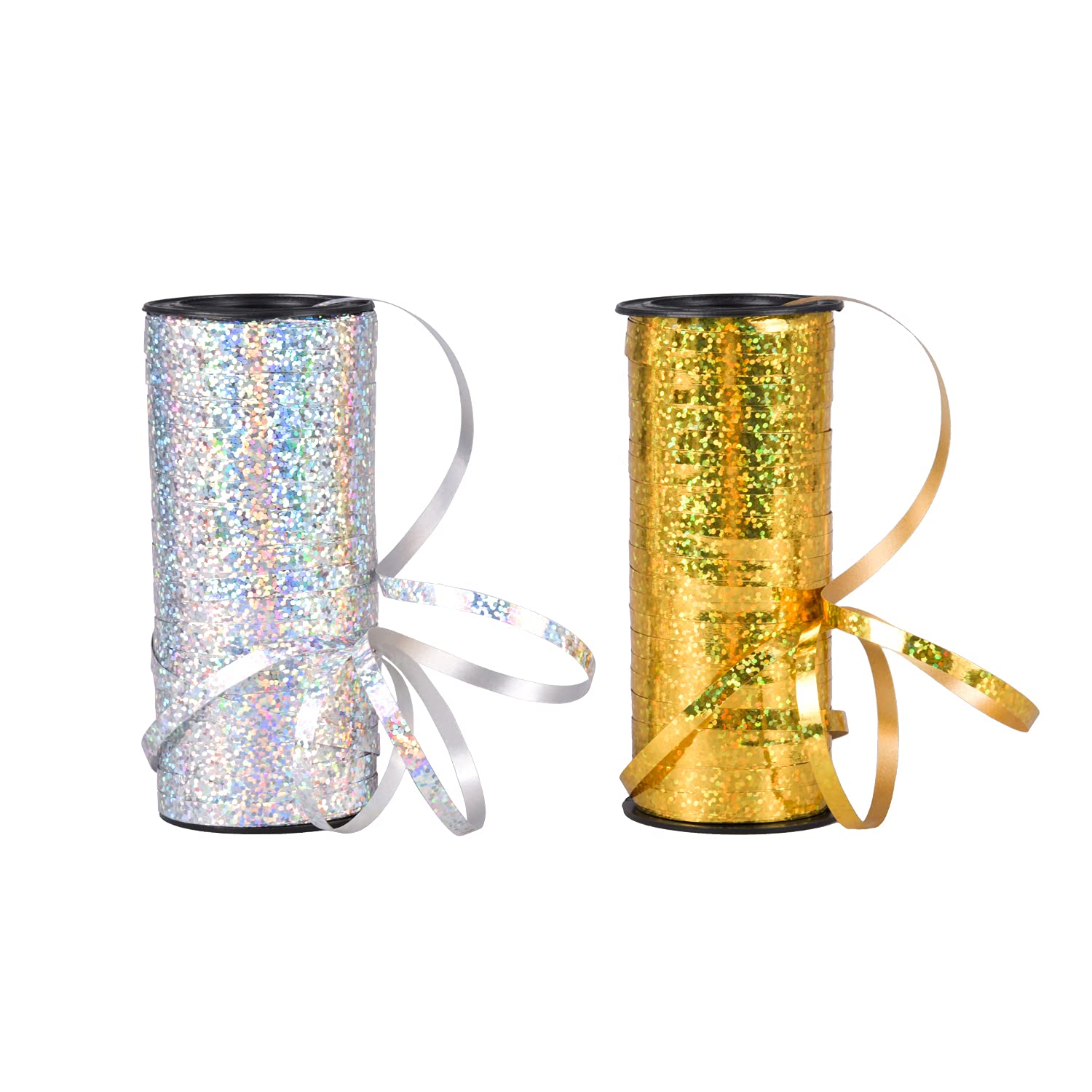 Euvoym 200 Yards Curling Ribbon Roll Crimps Gold Silver Balloon Ribbons Metallic Ribbon for Craft Gift Wrapping Party Decoration