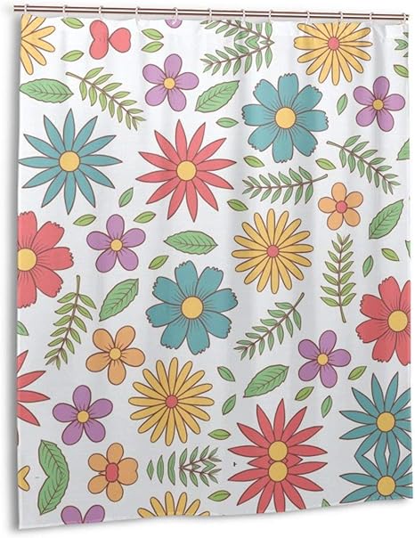 Amazon Co Jp 手書き 花 バスカーテン シャワーカーテン バスタブ お風呂 耐久性 防水素材 ポリエステル繊維 インストールが簡単 カーテンリング付き おしゃれ かわいい 浴室カーテン バスルームの装飾 ホーム キッチン