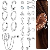 Florideco Small Stud Hoop Earrings for Women Hypoallergenic 14K Gold Plated Surgical Stainless Steel Flat Back Earrings Dainty Hoop Stud Earring Stacks Cartilage Earring Set for Multiple Piercing