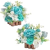 TINGE TIME Wedding Centerpiece Flower with Basket, Set of 2 Large Artificial Flowers Floral Arrangement for Tabletop Mantel Archway Aisle (TealBlue)