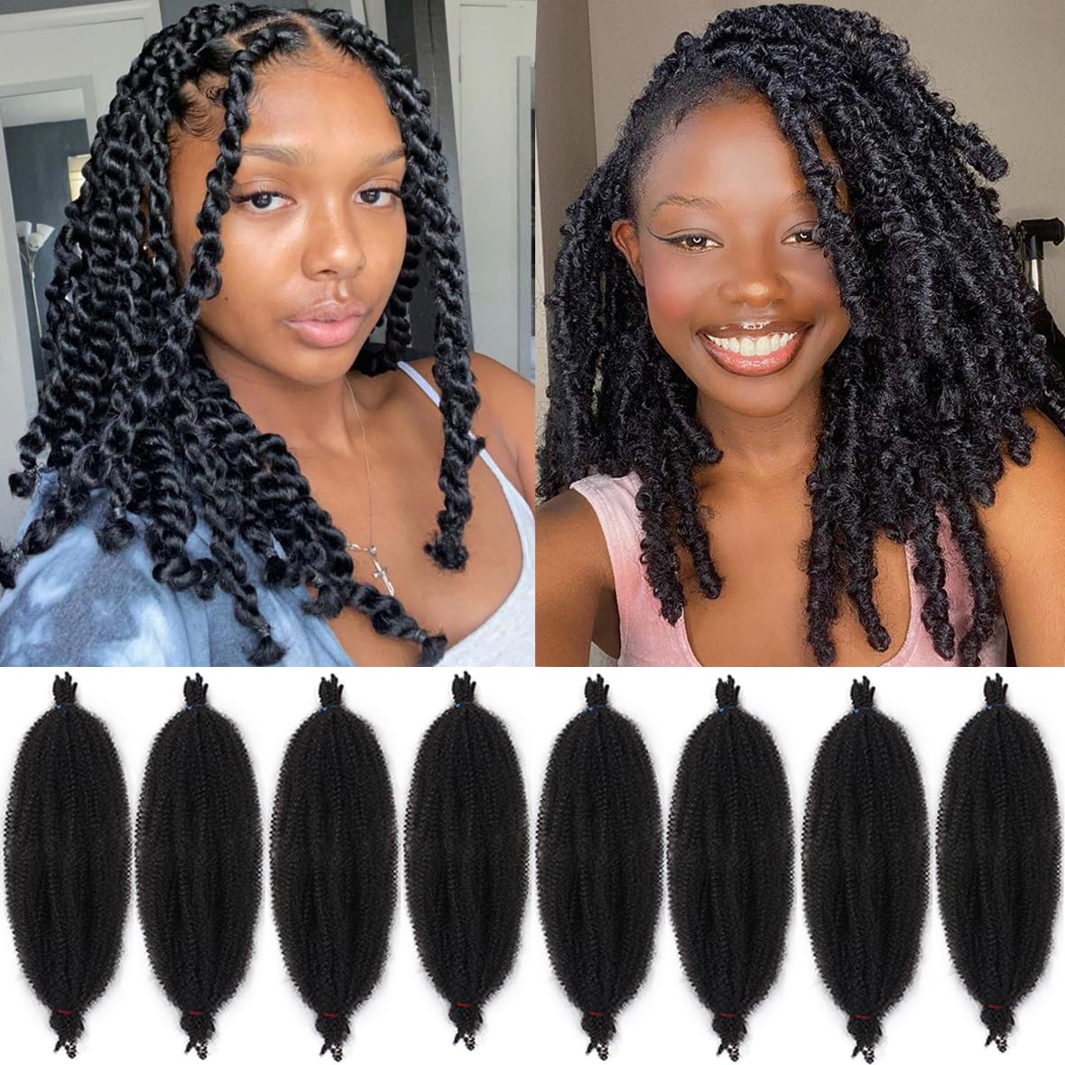 Leeven 8 Inch Springy Twist Hair for Afro Marley Locs 8 Packs Afro Kinky Curly Marley Braiding Hair Extensions Pre Separated Popping Spring Twist Crochet Hair for Distressed Locs /1B# — image 1