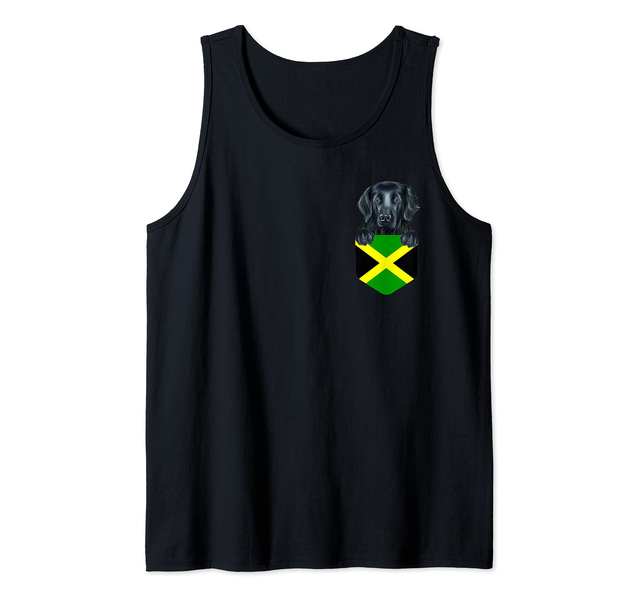 Jamaica Flag Flat-Coated Retriever Dog In Pocket Tank Top