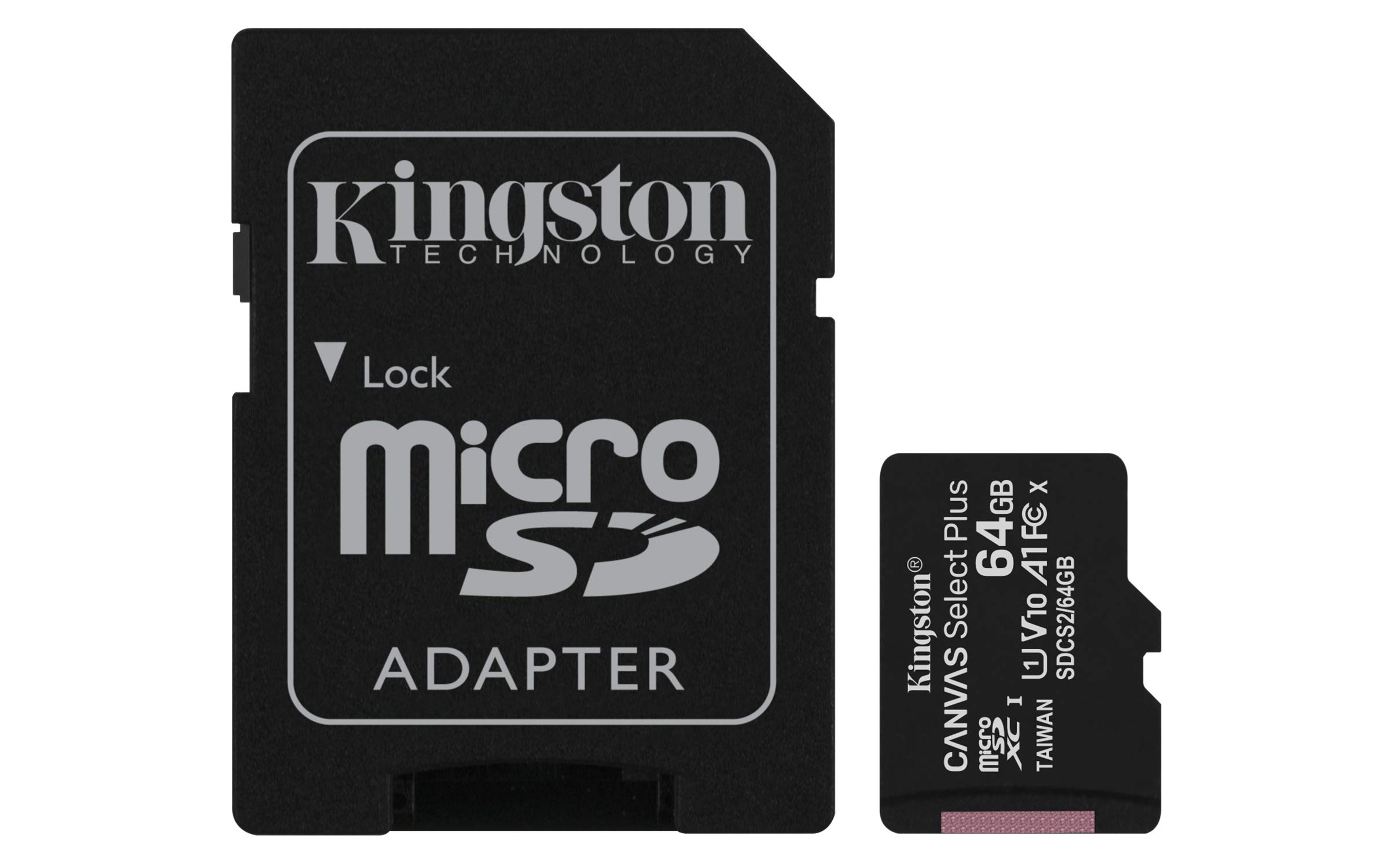 Kingston Canvas Select Plus microSD Card SDCS2/64 GB-2P1A Class 10 (2 x cards, SD Adapter Included)