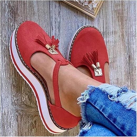 red platform shoes with ankle strap
