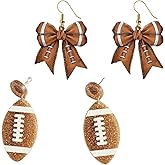 Football Earrings for Women Acrylic Football Bow Dangle Earrings Cheer Earrings Sports Fan Jewelry for Game Day Football Mom