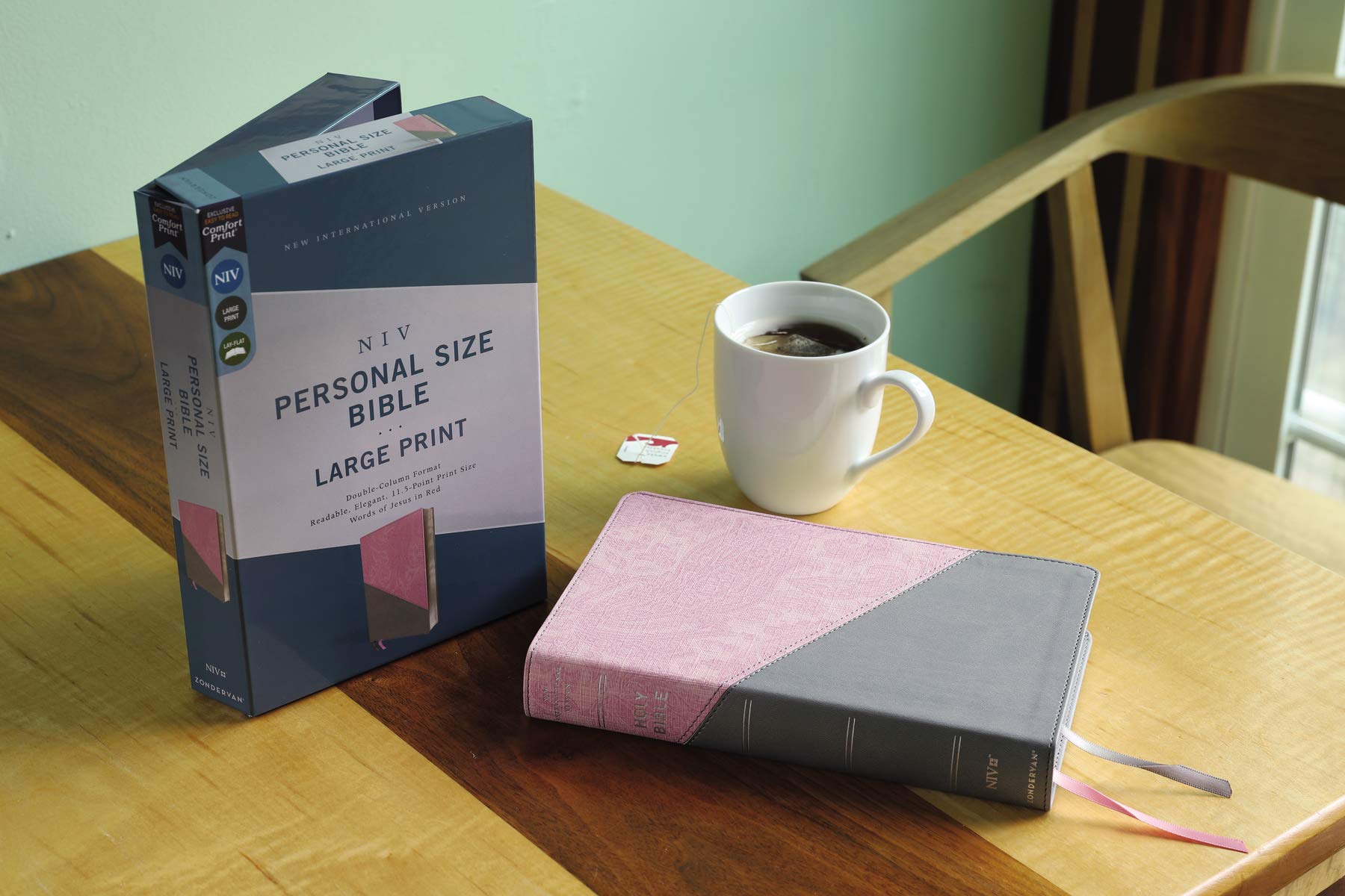 NIV, Personal Size Bible, Large Print, Leathersoft, Pink/Gray, Red Letter, Comfort Print NIV, Personal Size Bible, Large Print, Leathersoft, Pink/Gray, Red Letter, Comfort Print Imitation Leather