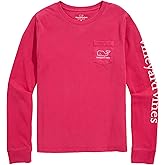 Vineyard Vines Girls Girls' Garment-Dyed Two-Toned Vintage Whale Long-Sleeve Pocket Tee