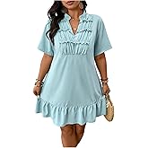 Floerns Women's Plus Size Notch Neck Short Sleeve Dress Ruffle Hem Short Summer Dresses