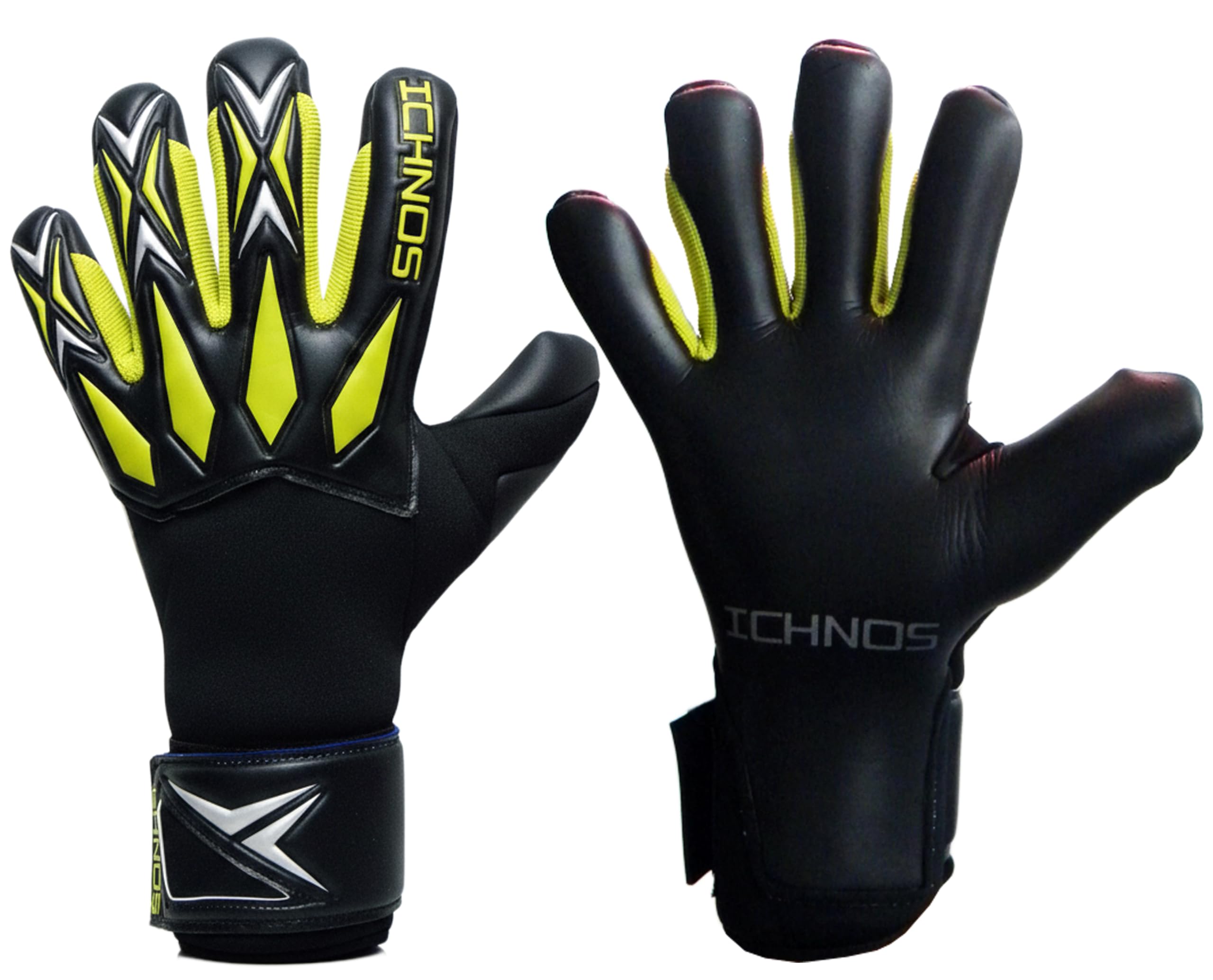 ICHNOS Defract Extended Pro Palm adult size football goalkeeper gloves Black Lime Silver (9)