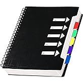 CAGIE 5 Subject Notebook College Ruled 8.5x11 240 Pages Spiral Notebook with Dividers Tabs A4 Notebooks for School Work Organization Note Taking, Black