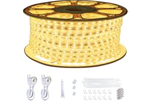 SURNIE 150ft Flat Outdoor Rope Lights Waterproof: 110V Cool Warm White LED Strip Light - Cuttable Connectable Lights for Deck Patio Stairs Backyards Commercial Decor Lighting, Not Tube Rope