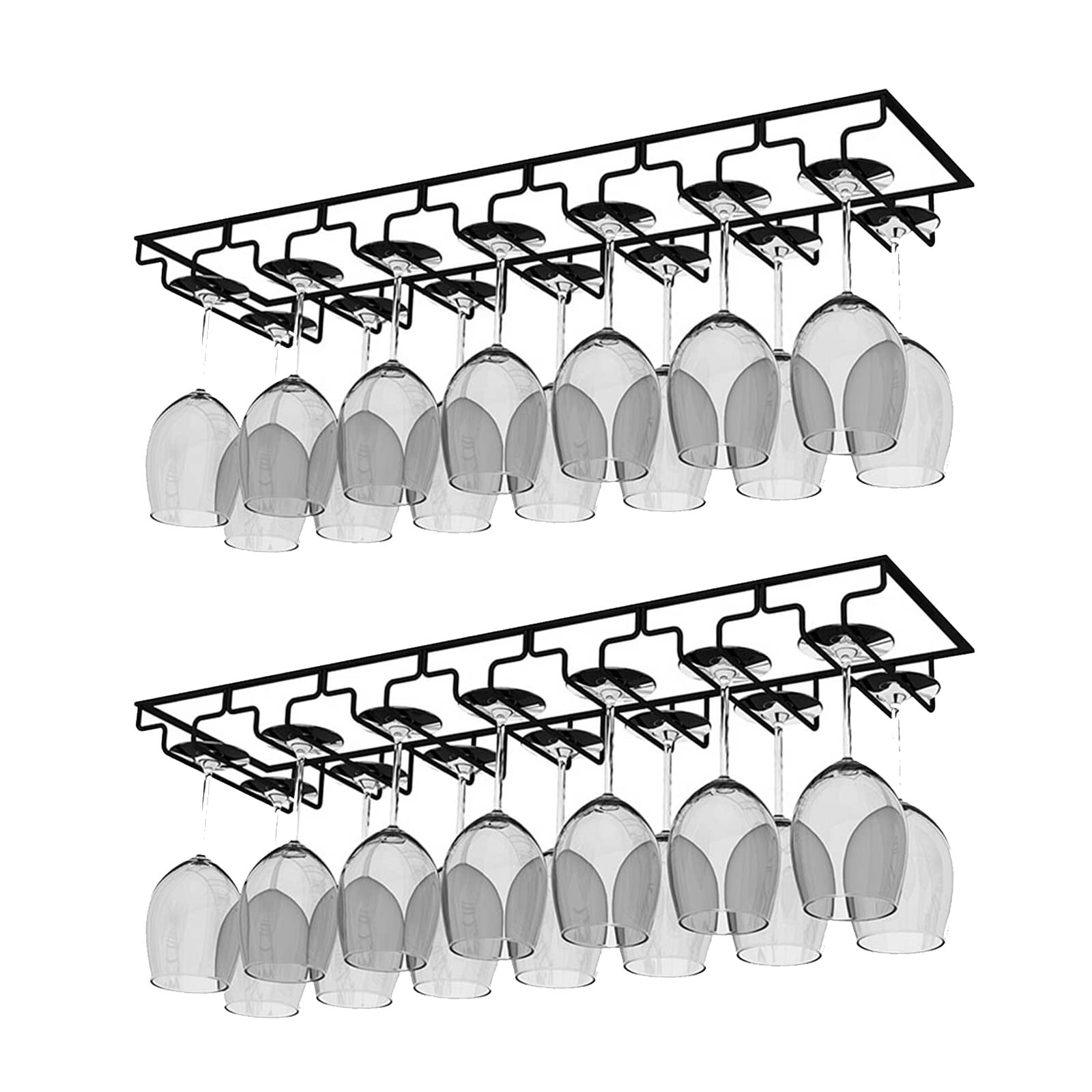 AcornFort W-605 2 Packs 7 Slots 14 Cups Metal Black Under Cabinet Hanging Wine Champagne Glass Goblets Stemware Rack Holder