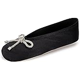 isotoner Women's Classic Stretch Satin Ballerina Slippers with Satin and Sequin Bow Tie