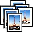 FIXSMITH 8x10 Picture Frame Set of 6, Photo Frame Bulk with HD Plexiglass, Display Pictures 5x7 with Mat or 8x10 Without Mat Multi Picture Frames Collage for Tabletop or Wall Display, Black