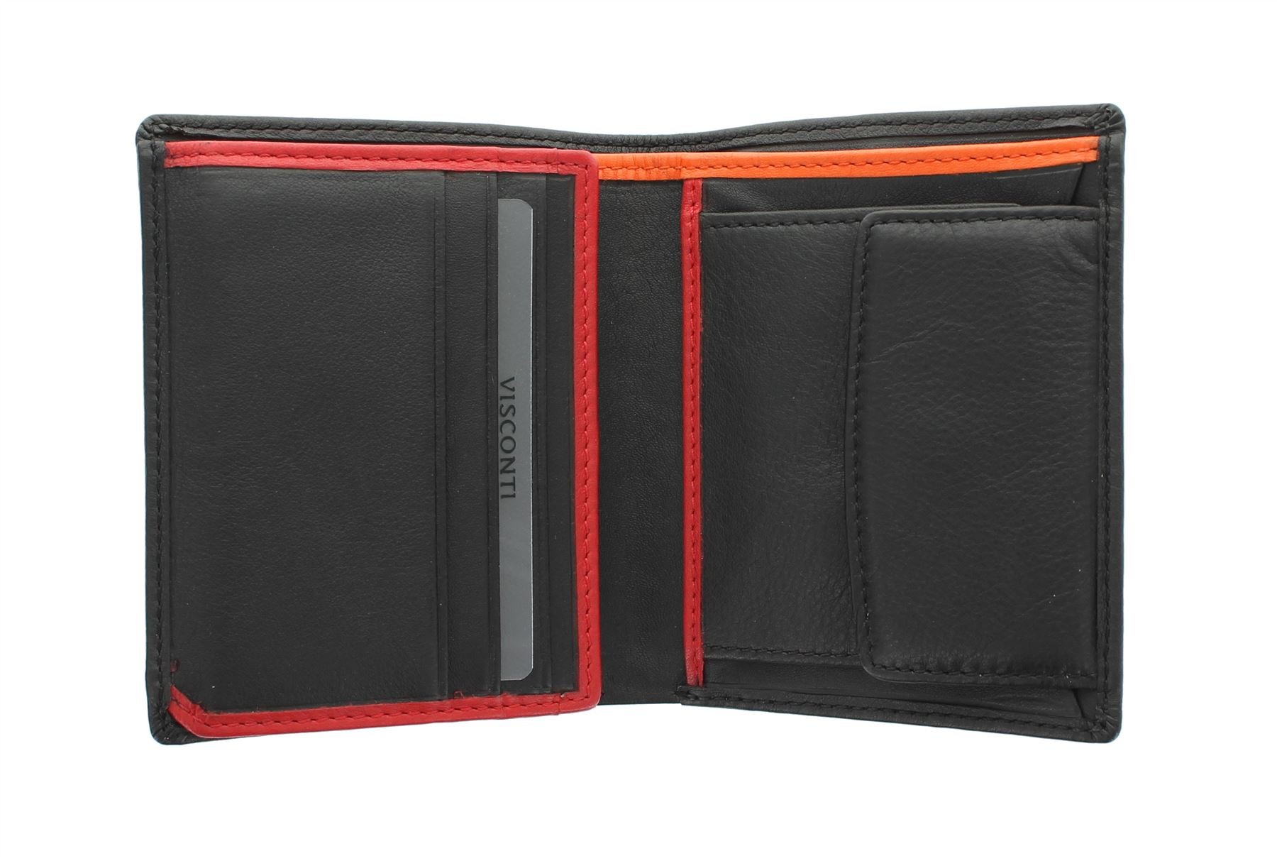VISCONTI Bond Collection DR NO Compact Gents Leather Wallet BD22 Black/Orange/Red