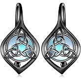 Daixiya Irish Celtic Earrings 925 Sterling Silver Moonstone Celtic Knot/Shamrock/Lotus/Rose/Sunflower/Filigree/Faith Crystal Leverback Earrings Ireland Jewelry Gifts for Women Mom