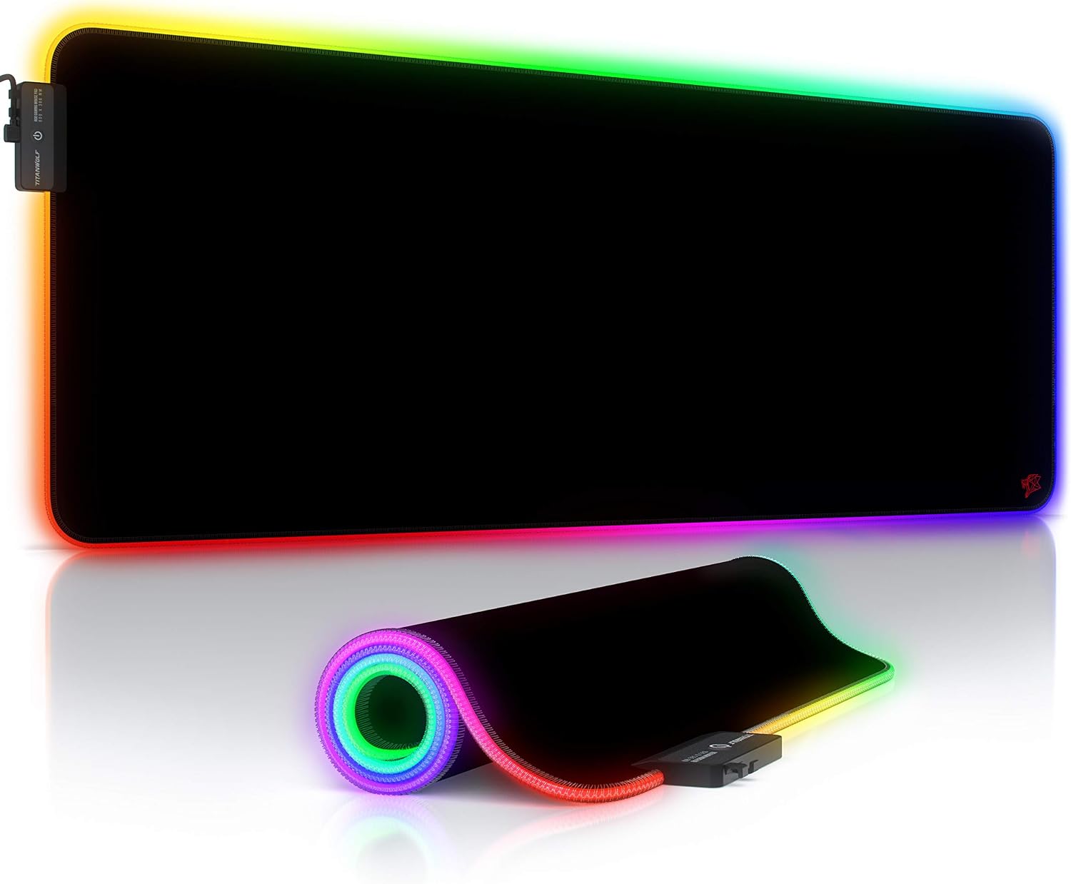 TITANWOLF, RGB Gaming Mouse Mat, 800x300 mm, XXL Extended Large LED Mouse Pad, 7 Multi Colour and 4 Effect Modes