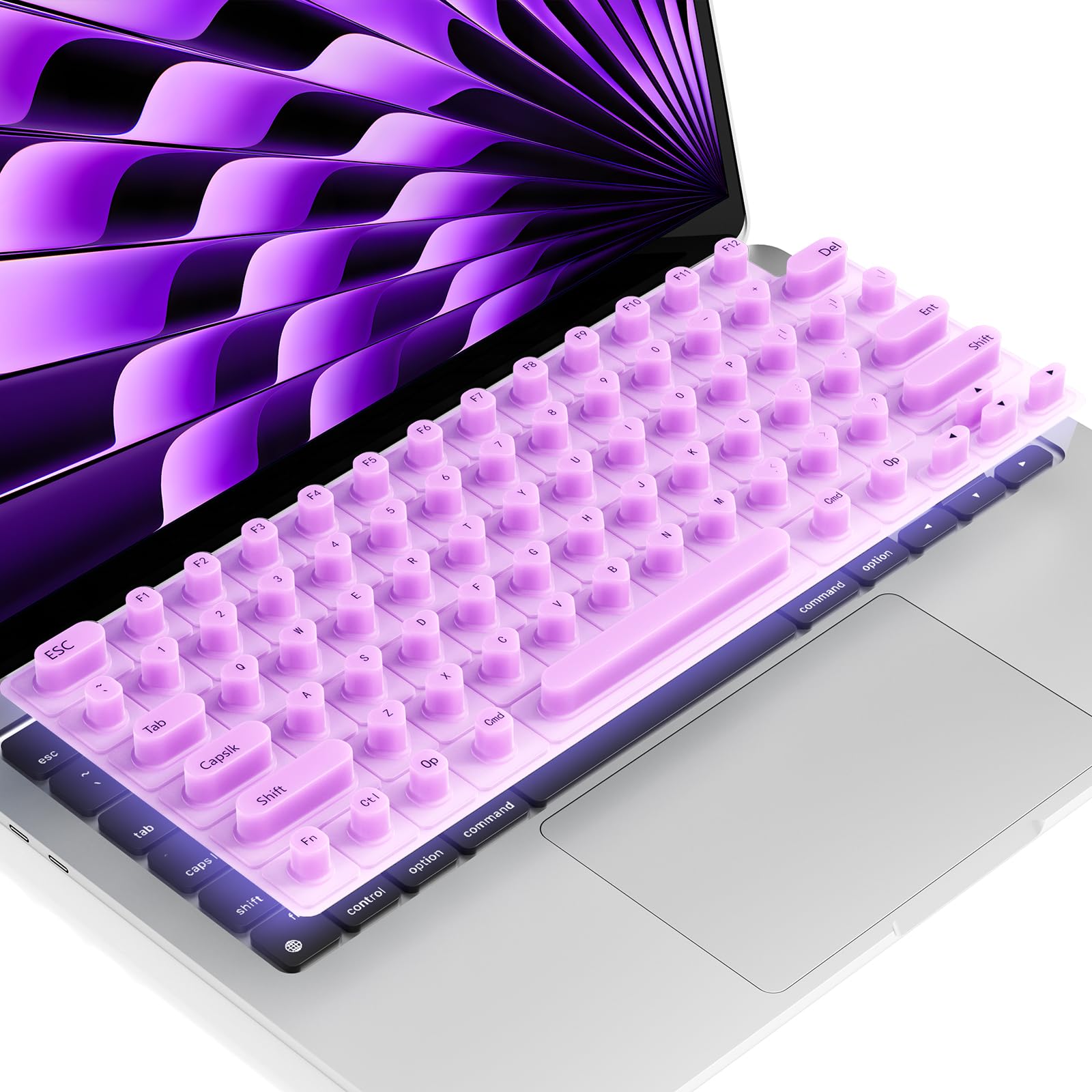 Majeree Keyboard Cover For Long Nails, Perfectly compatible with 2021-2024 MacBook Pro 14/16, MacBook Air 13/15.Gift Box Packaging, raised Silicone keyboard cover-Ideal for Office & Study Use (Purple)