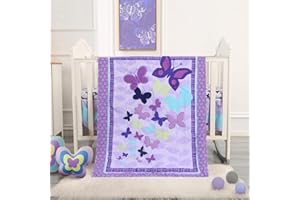 Wowelife Butterfly Mini Crib Bedding Set, 3 Piece Baby Bedding Set Butterfly, Mini Crib Nursery Bed Set, Breathable and Soft with Sheet Sets for Baby Girl, Purple