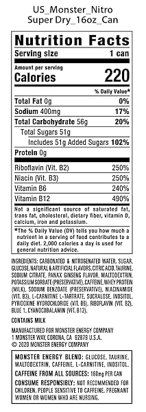 MONSTER ENERGY NITRO SUPER DRY, MAXIMUM STRENGTH, ENERGY DRINK, 16 OUNCE