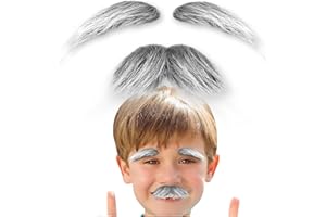 FUNMULAR Old Man Costume Old Man Mustache and Eyebrows Set, Fake Stick-on Mustache and Eyebrows - Kids Old Man Costume For Boys (Gray)