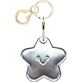 Shiny Leather Charm Keychain Holder Case Compatible with AirTag,Cute Protective Cover with Keyring,Anti-Scratch Finder GPS Tracker Case for Wallet Keys,Bag,Pets(Star A)