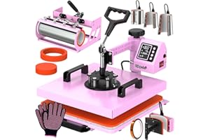 ENJOYCOLOR Pro 15x15 Heat Press with 30 OZ Tumbler Attachment, 8in1 Combo Tumbler Heat Press for T-Shirts, Tumblers Glass Cans Mugs Hats, and Plates (Pink)