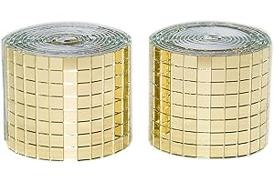GIFTMEET Gold Self-Adhesive Glass Mirror Mosaic Tiles, 5 x 5 mm Square Mirror Tiles, 3200 Pieces Disco Ball Tiles for DIY Craft, 2 Rolls Disco Mirror Tiles for Interior, Art Collage, Card Making, Cups