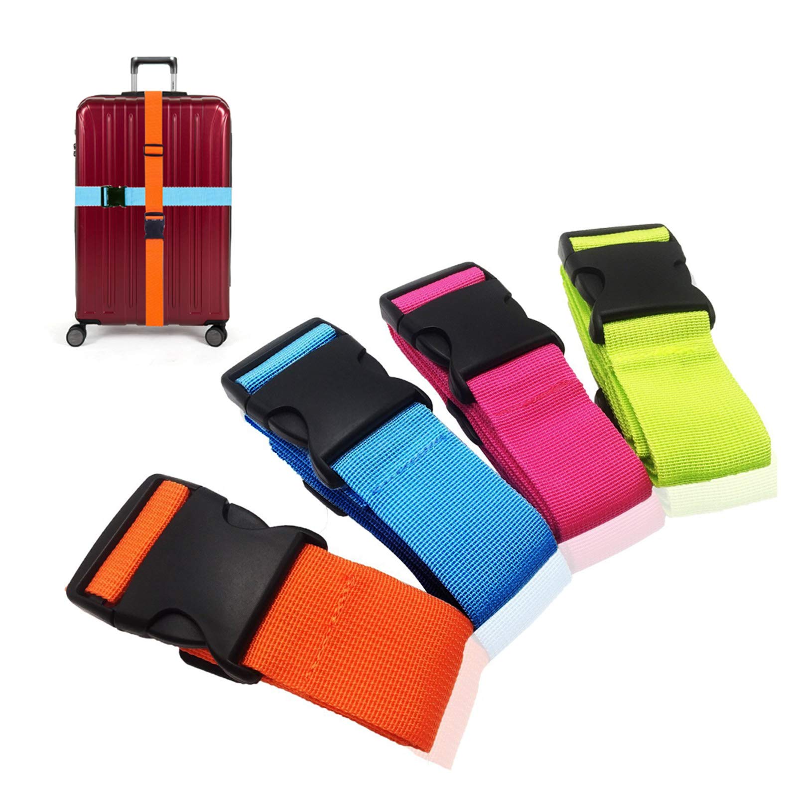 Amison Suitcase Strap – Luggage Strap Adjustable Luggage Straps with Buckle Closure (4-Multi-Colour)