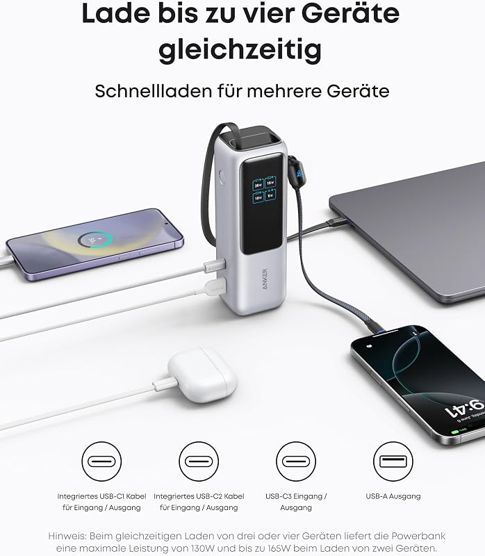 165W 25000mAh Laptop Powerbank mit 70cm ausziehbarem Kabel