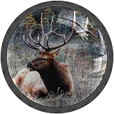MSINMKOK 4 Pack Drawer Knobs Pulls Wildlife Elk Deer Crystal Glass Round Knobs Pulls Handles for Cabinets Dressers Kitchen Bathroom - Cupboards Wardrobes Hardware Furniture Knobs
