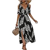 Verdusa Women's Summer Vacation Beach Dress Hawaiian Maxi Dresses Tropical Cold Shoulder Sundress