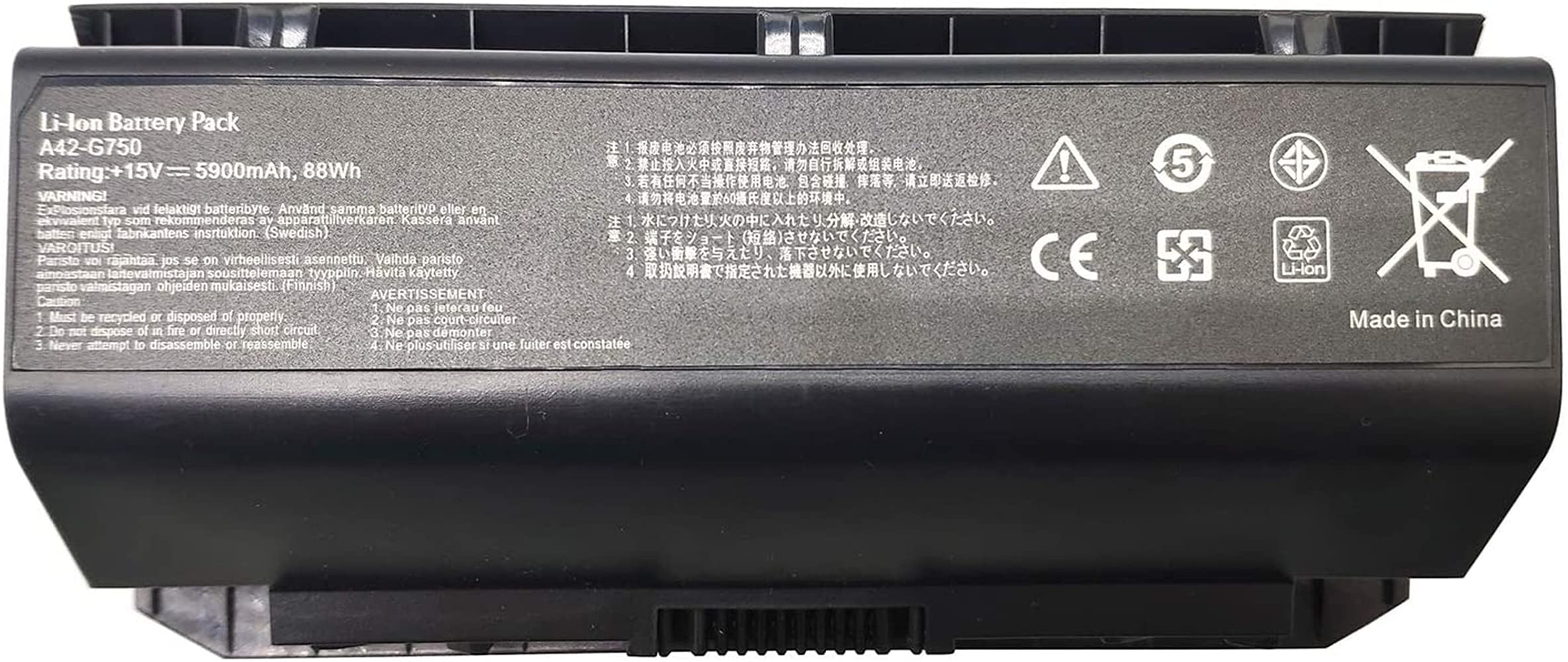 ASKC A42-G750 Laptop Battery Replacement for Asus G750 G750J G750JH G750JM G750JS G750JW G750JX G750JZ ROG Series 0B110-00200000M 15V 5900mAh 88WH