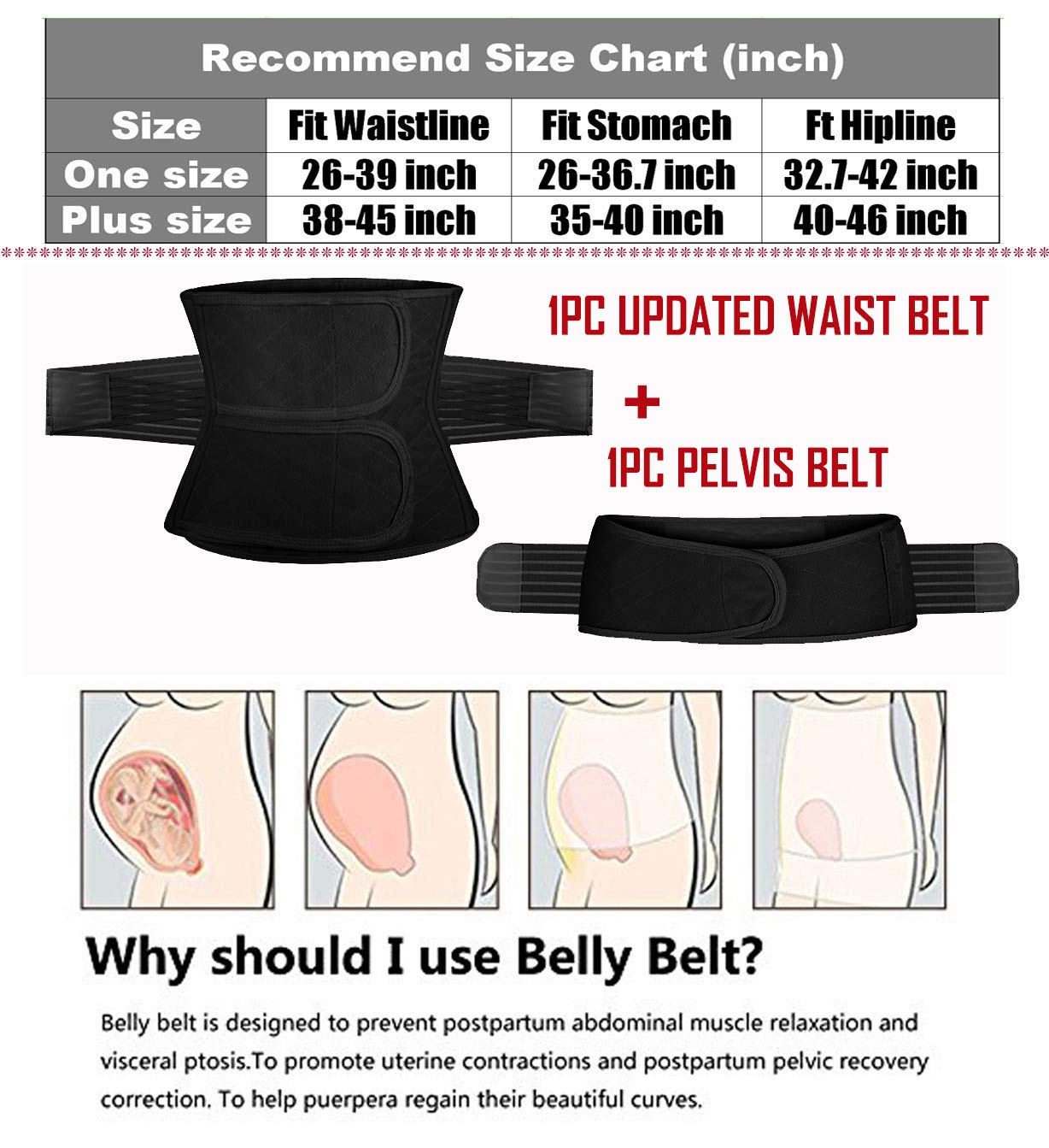 ChongErfei Postpartum Support Recovery Belly Wrap Waist/Pelvis Belt Body Shaper Postnatal Shapewear (Zblack, One Size (Pack of 1))
