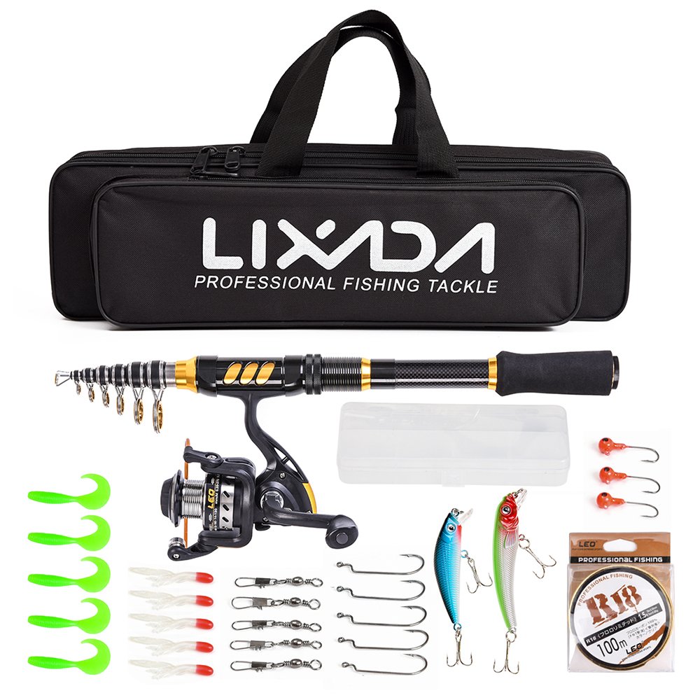 Lixada Fishing Kit: Carbon Fiber Telescopic Rod & Reel Combo - Spinning Reel, Saltwater & Freshwater Accessories