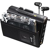 K8 Cassette Player with F1 Headphones, Portable Recorder, AM FM Radio | Includes a Built-in Microphone and Speaker, Plus Audio Jack for Private Listening - Black, Runs on Batteries or AC Power