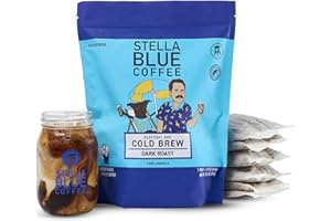 Stella Blue Cold Brew Coffee Packets, Electric Avenue Blend, Dark Roast Ground Coffee, Toffee, Dark Chocolate, and Subtle Smokey Notes, 100% Arabica, 6 Brew Packets, Makes 24 Bold Cups