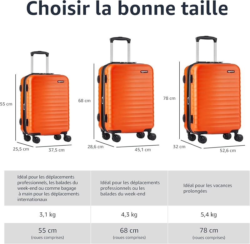 Valise Rigide Grande - Bagage de Voyage Extensible ABS avec 4 Roulettes Doubles Pivotantes - Résistante aux Rayures et Légère - 78 x 52,6 x 32cm - Orange Brûlé